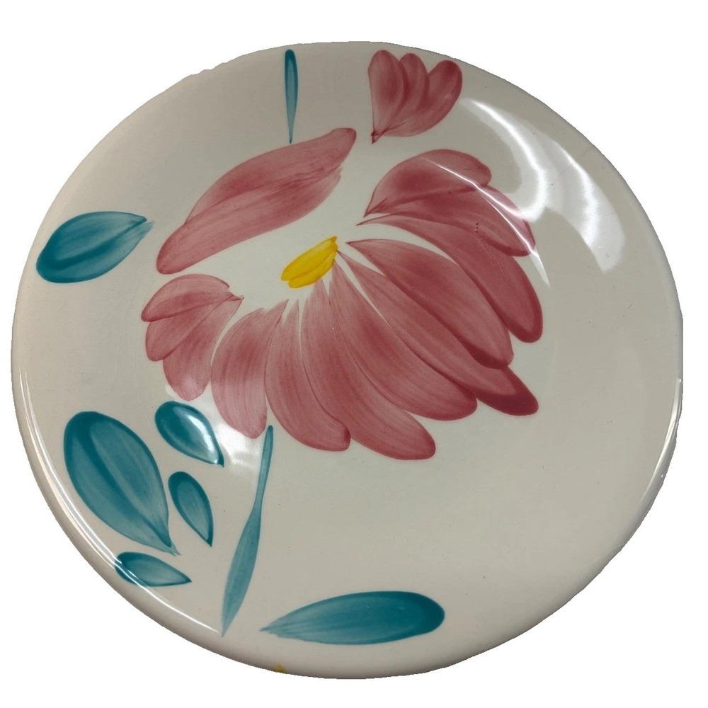 Pier 1 Imports Hand Painted Italy Pink Floral Ceramic Plates Set of 4 Teal 8.25" - Picture 2 of 8